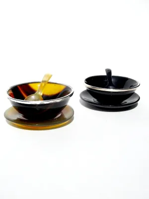SALT AND PEPPER SET HORN AND STERLING SILVER