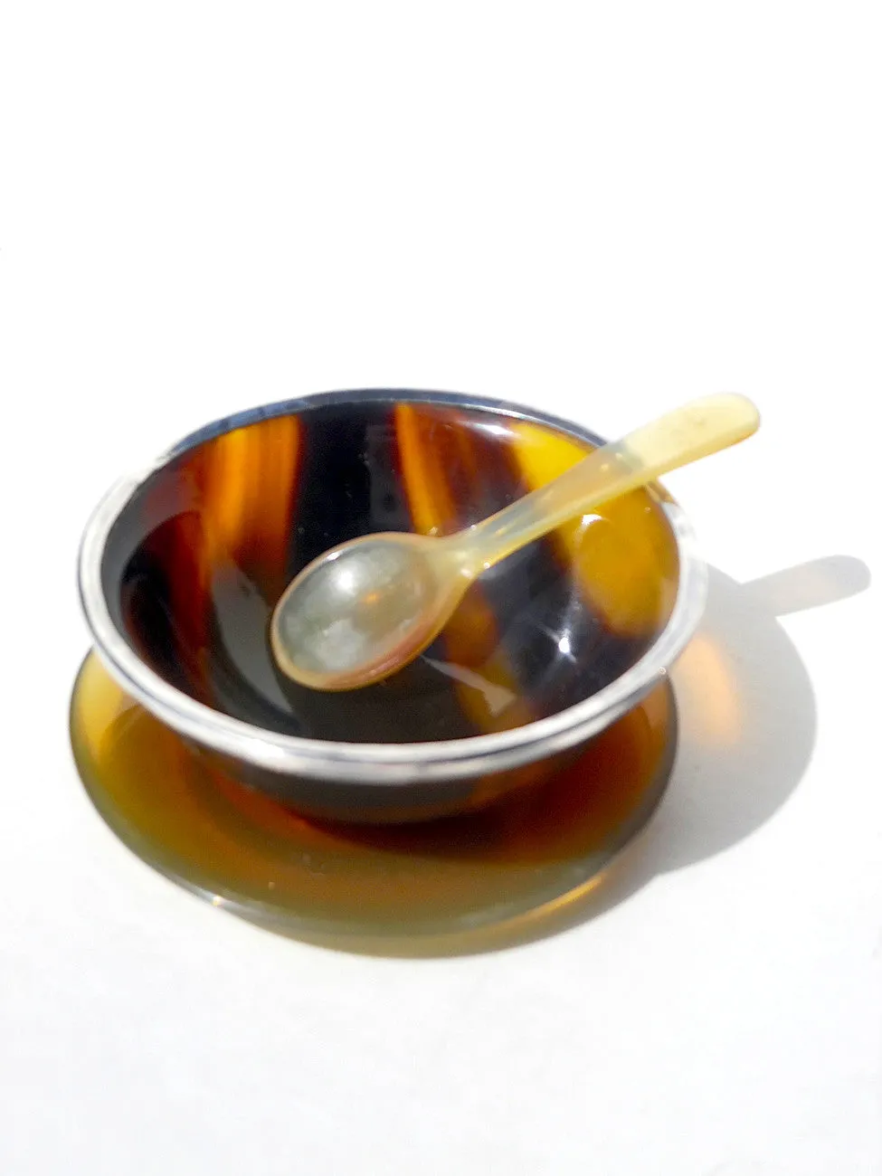 SALT AND PEPPER SET HORN AND STERLING SILVER