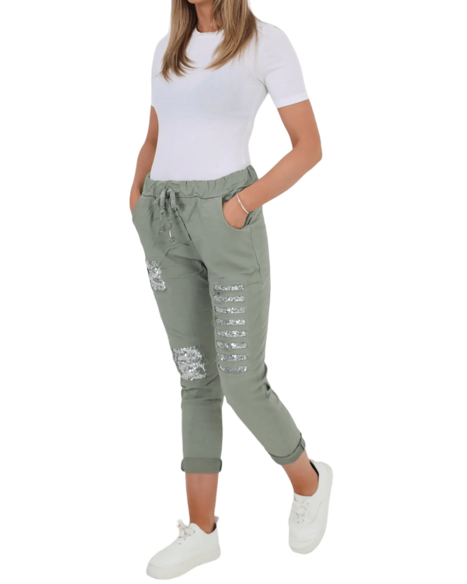Sequin Details Magic Pants