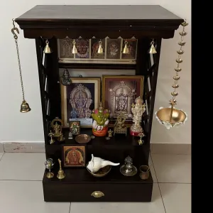 Sheesham wood brass bell single drawer multiple step temple