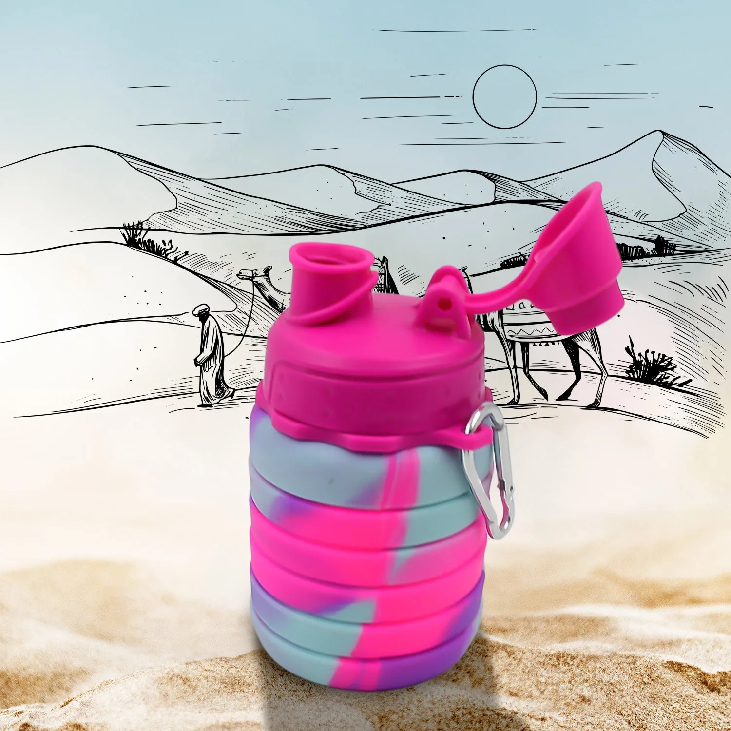 Silicone Foldable Water Bottle (500ml, 24cm Foldable)