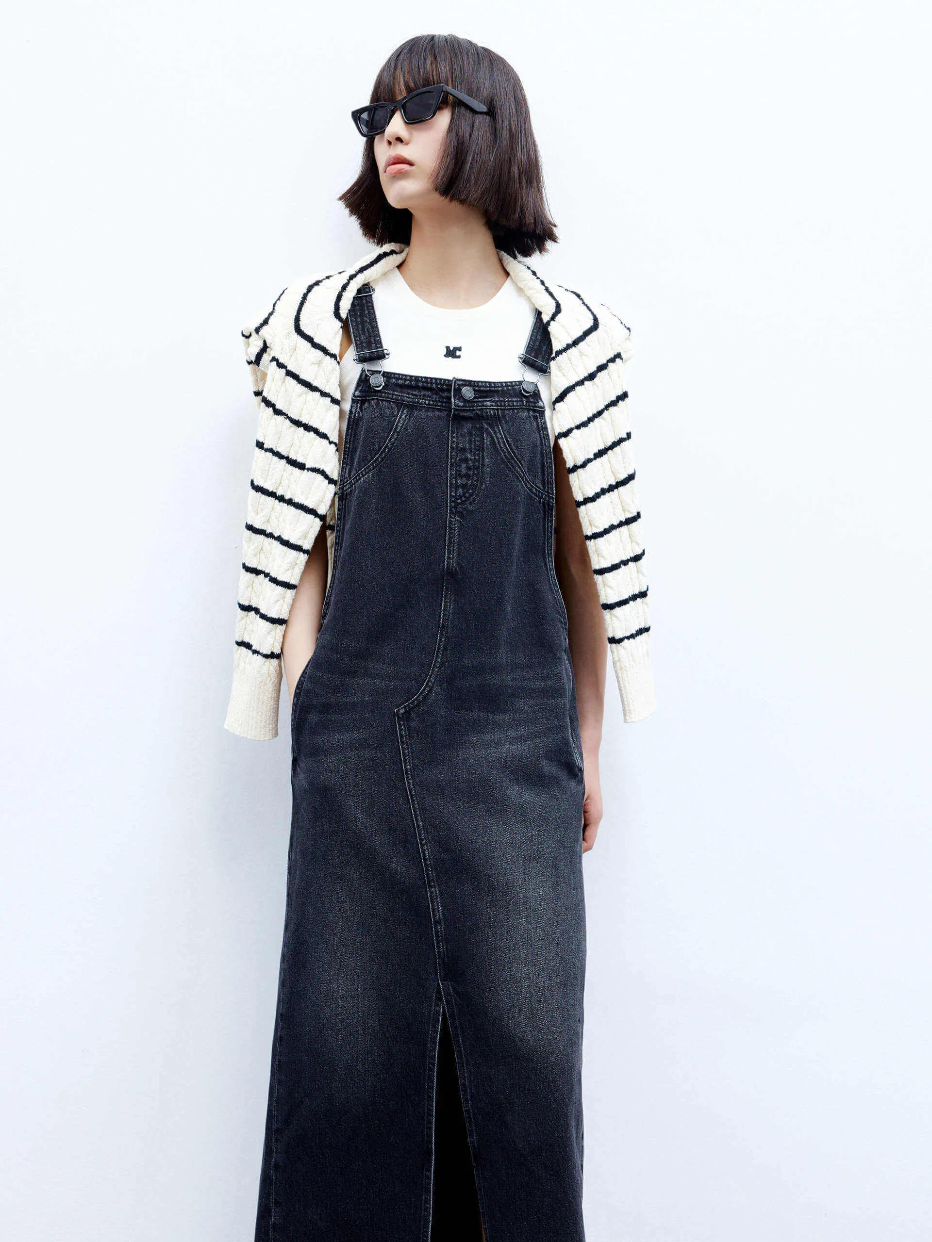 Slit Details Denim Dress