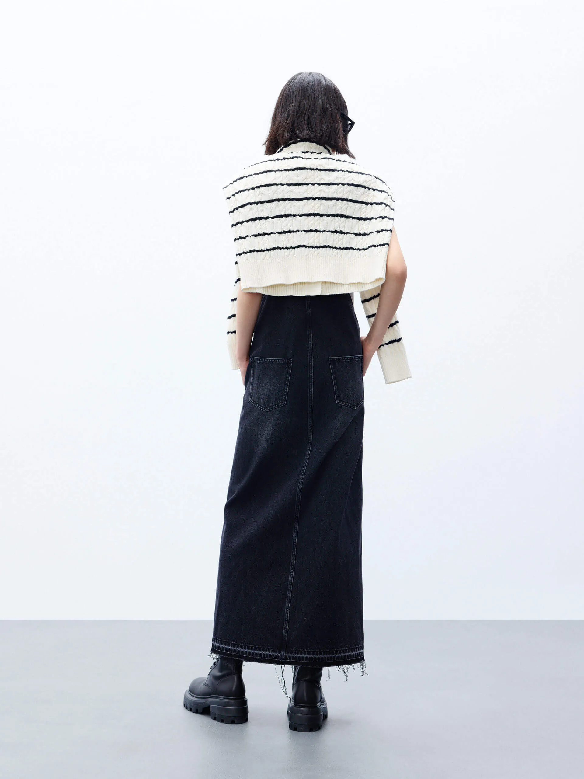 Slit Details Denim Dress