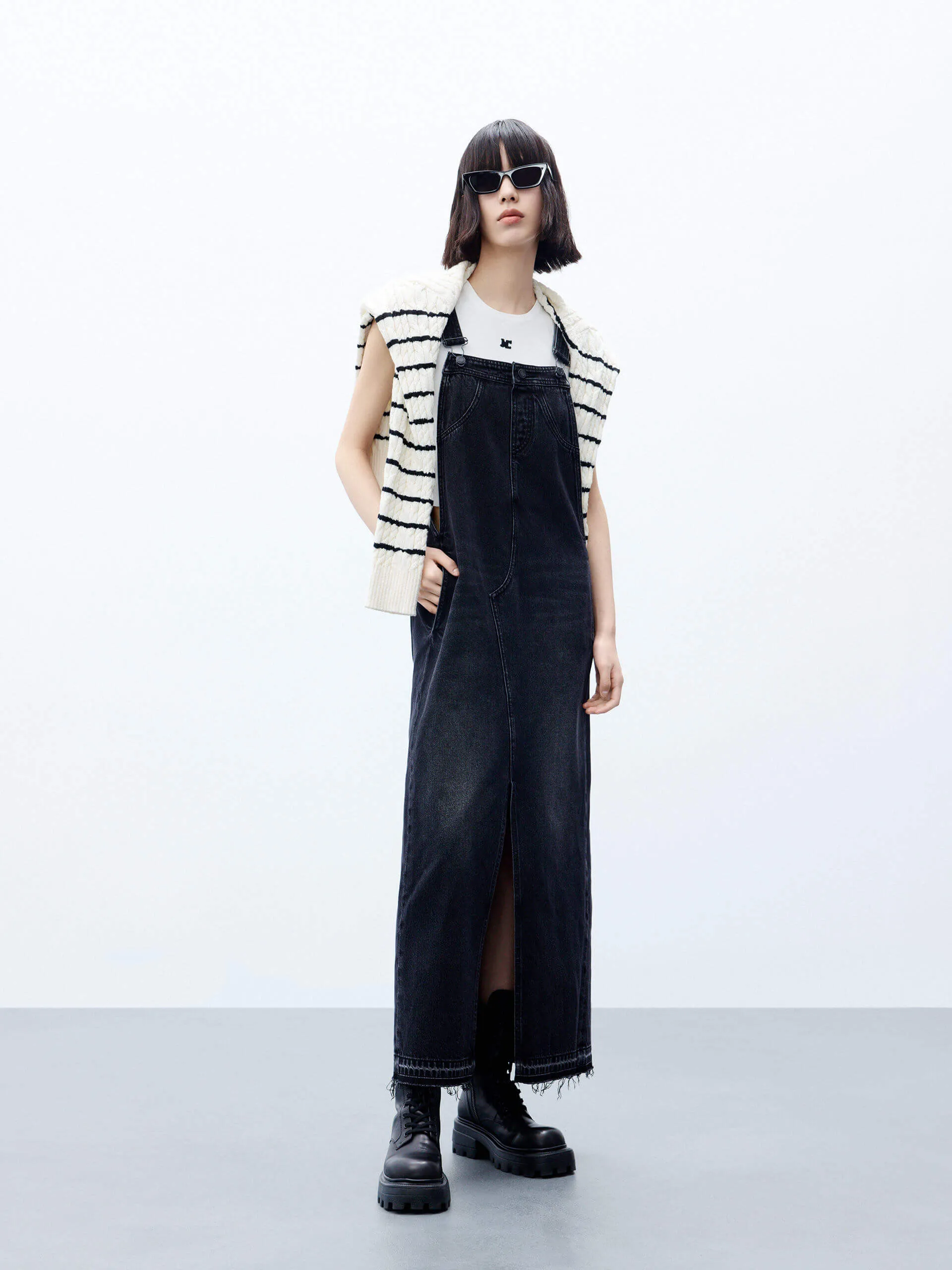 Slit Details Denim Dress
