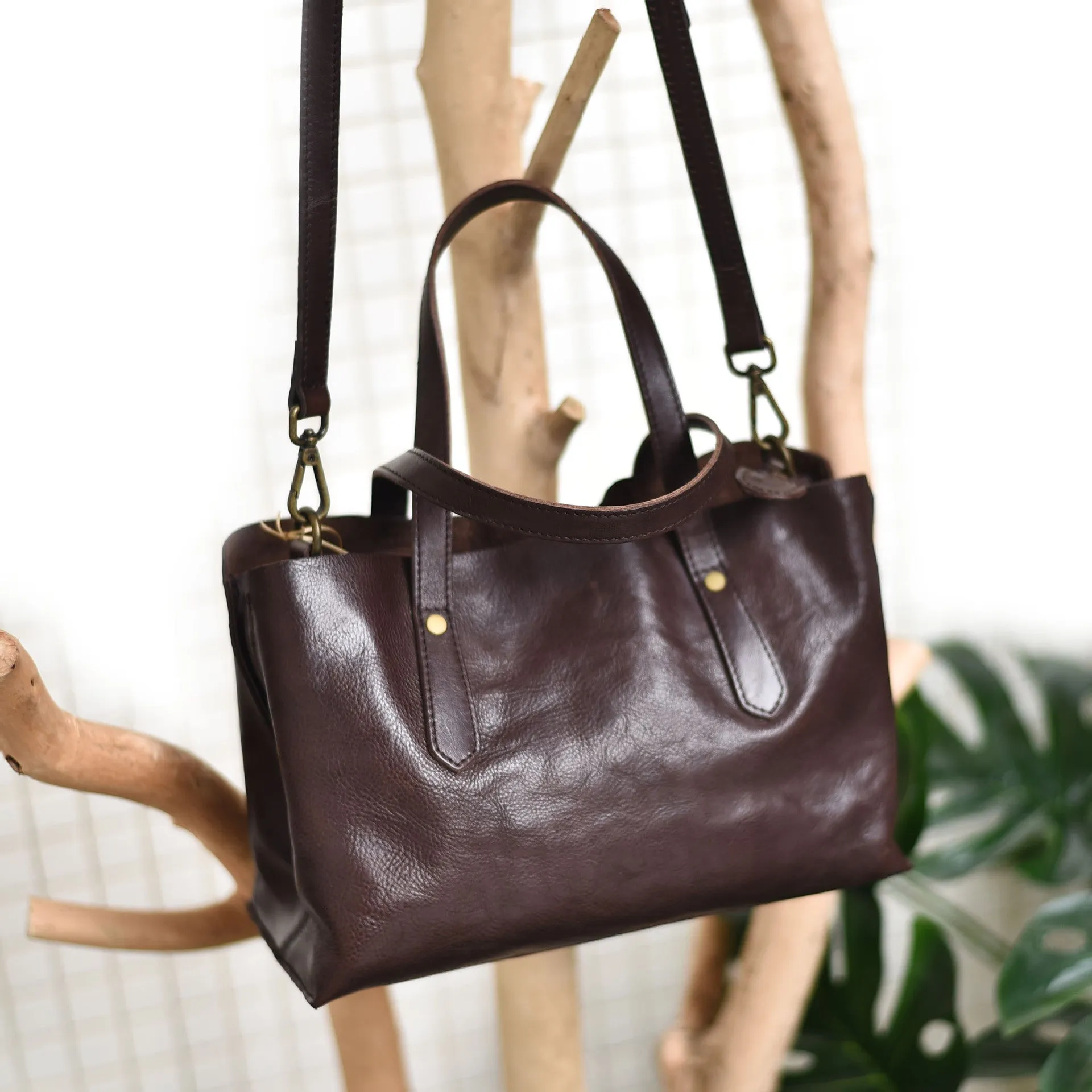 Small Womens Casual Black Shoulder Handbag Genuine Leather Tote Bags