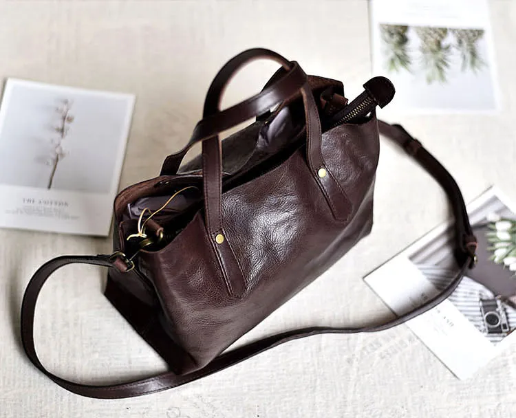 Small Womens Casual Black Shoulder Handbag Genuine Leather Tote Bags