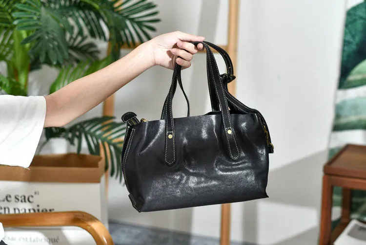 Small Womens Casual Black Shoulder Handbag Genuine Leather Tote Bags