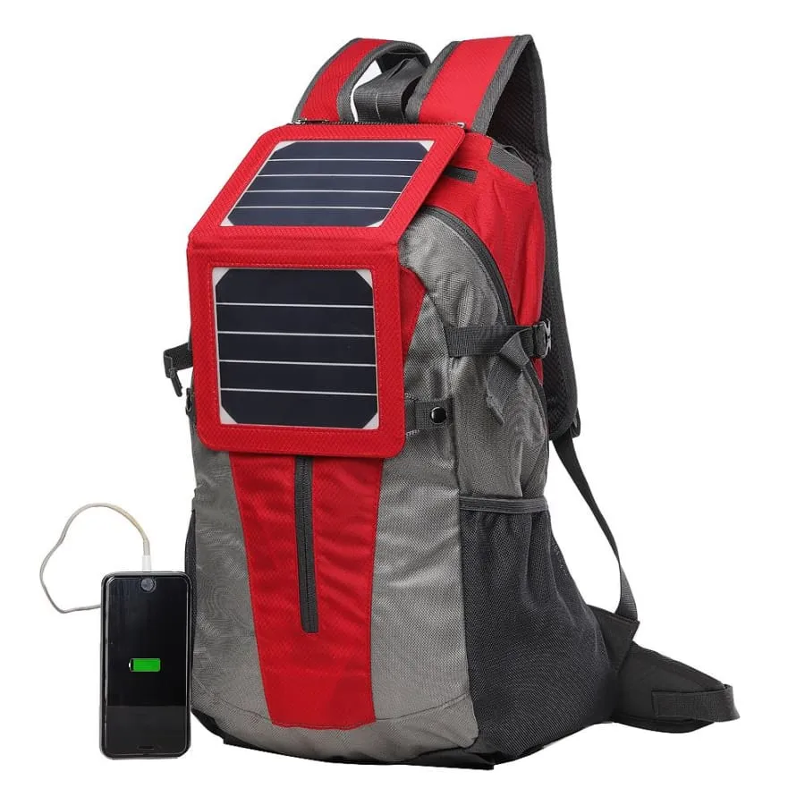 Solar panel Backpack 35L with Power Bank color Red/Grey