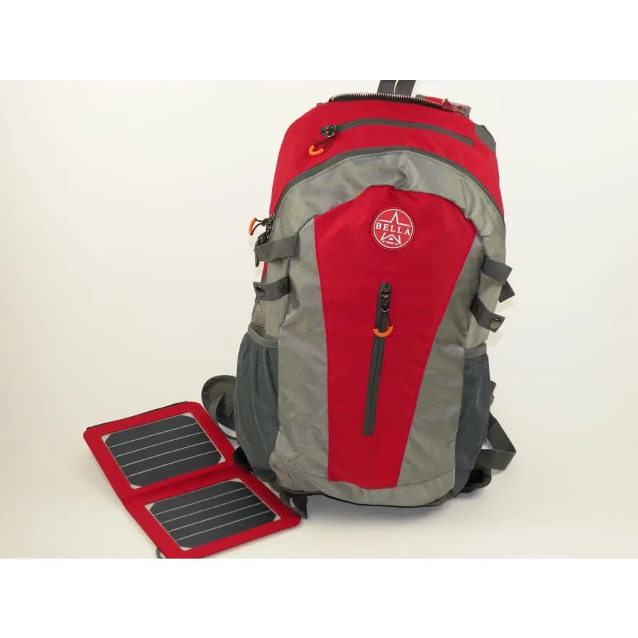 Solar panel Backpack 35L with Power Bank color Red/Grey