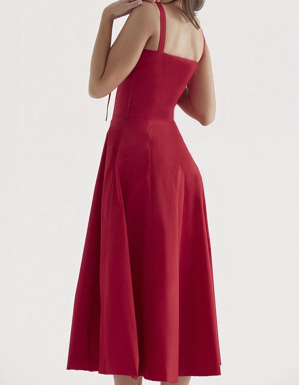 Solid-color Disty Floral Strap French Long A-Line Dresses