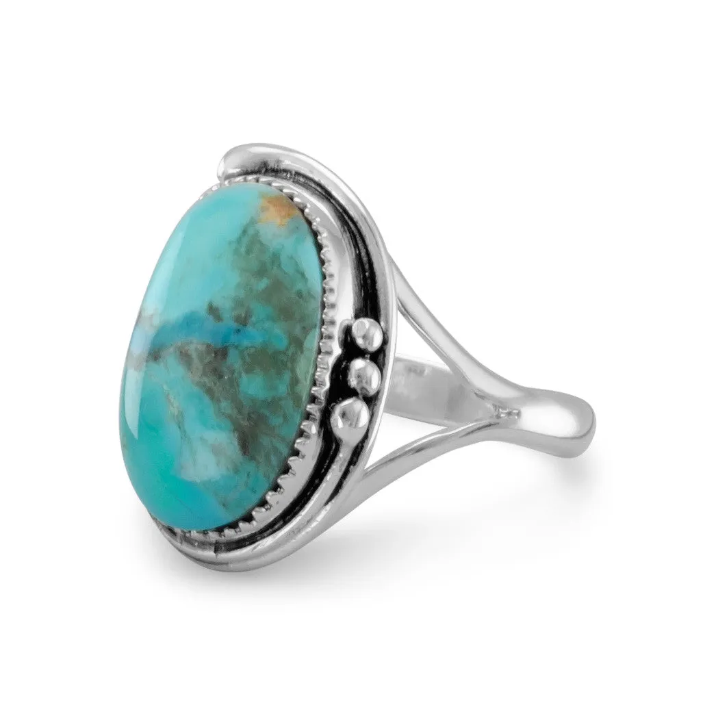 Sterling Silver Oval Turquoise Floral Design Ring