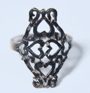 Sterling Silver Pierced Hearts Design Ring - Size 7
