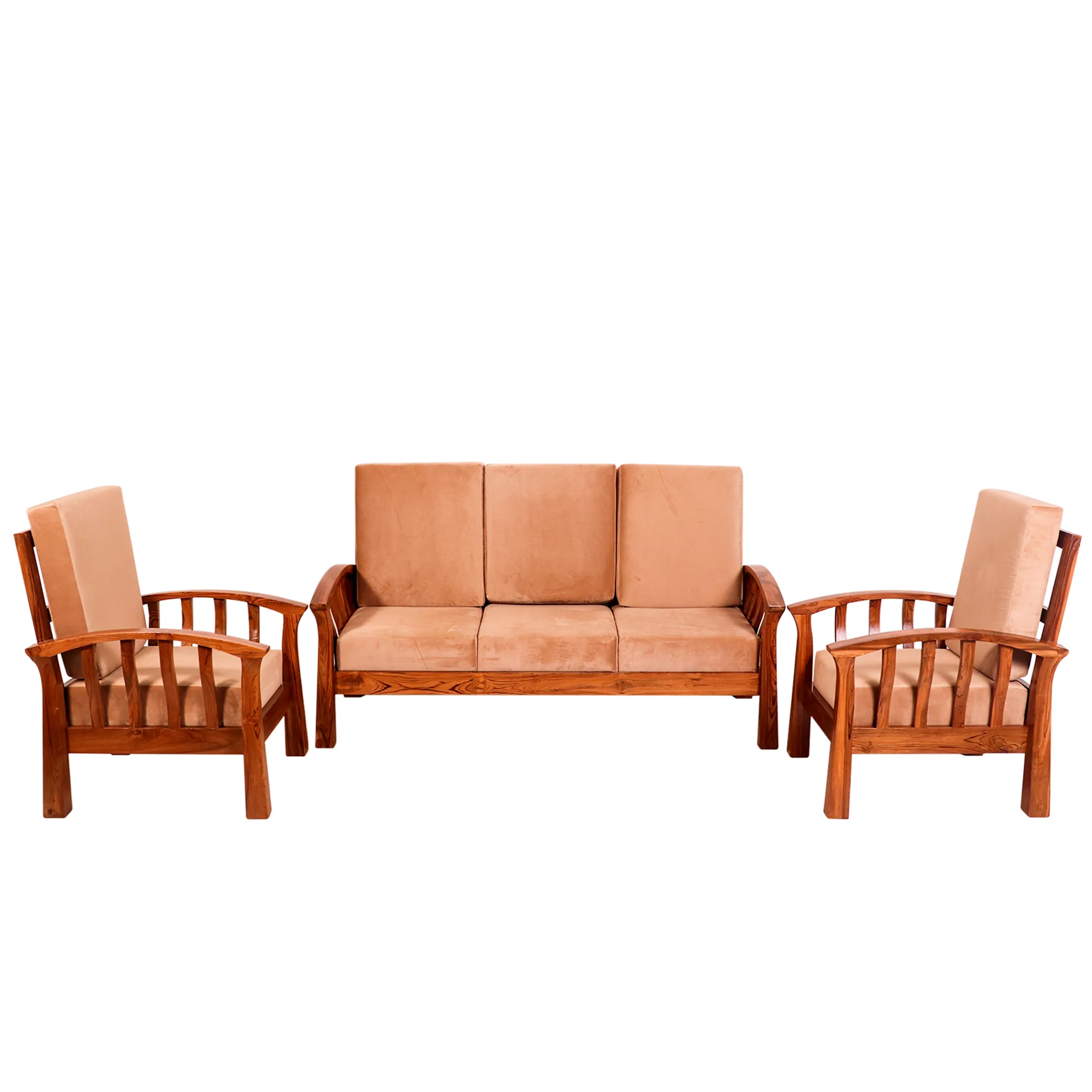 Teak wood curved strip design 3 1 1 Seater Sofa