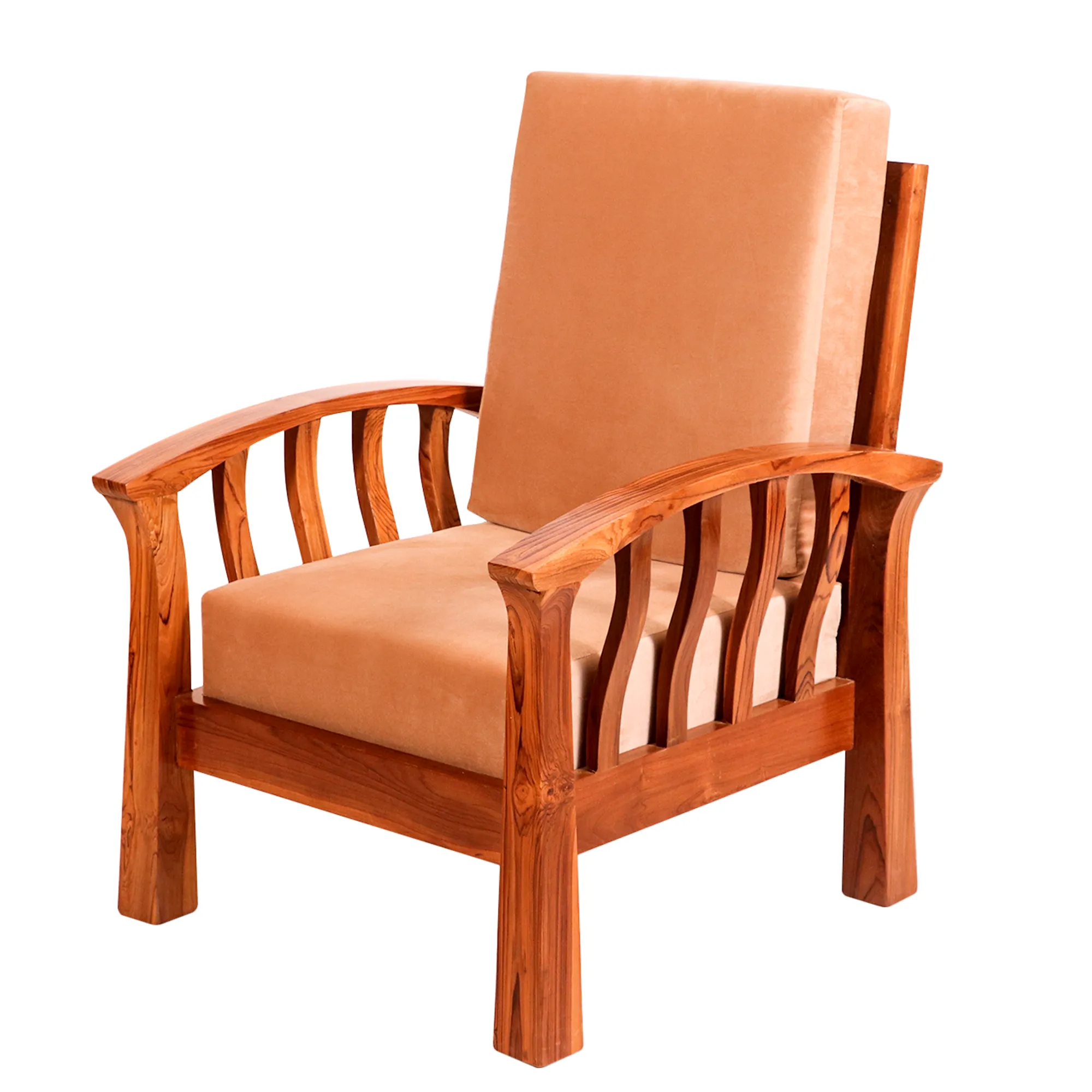 Teak wood curved strip design 3 1 1 Seater Sofa