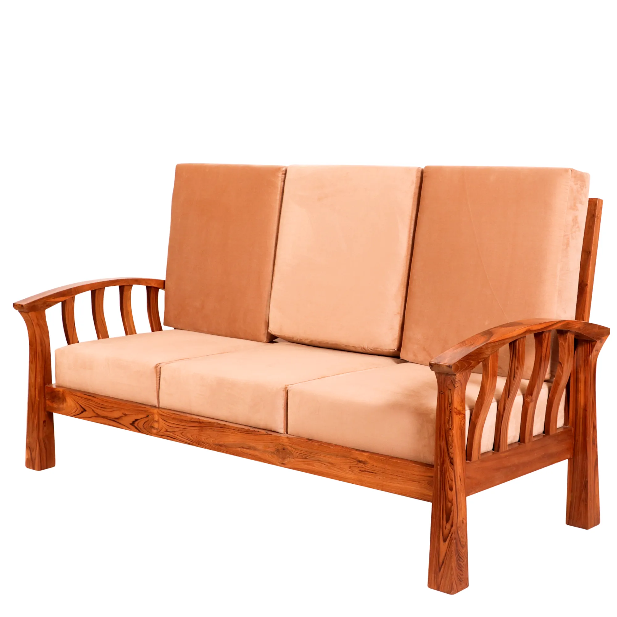 Teak wood curved strip design 3 1 1 Seater Sofa