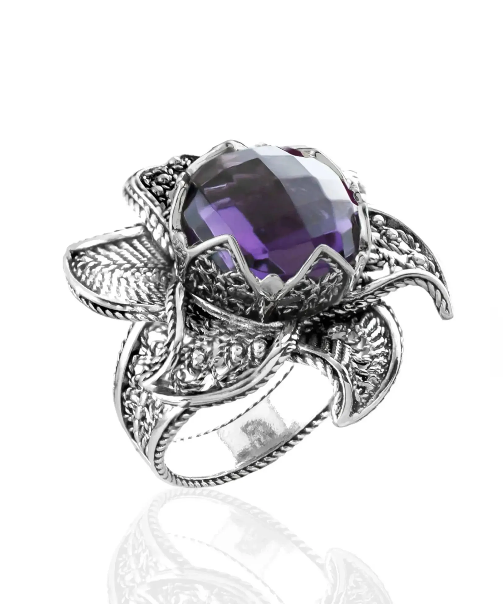 The Filigranist 925 Sterling Silver Lotus Flower Amethyst Ring - A Symbol of Elegance and Grace, Versatile Fashion Piece, Special Occasion Ring