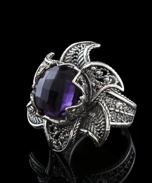 The Filigranist 925 Sterling Silver Lotus Flower Amethyst Ring - A Symbol of Elegance and Grace, Versatile Fashion Piece, Special Occasion Ring