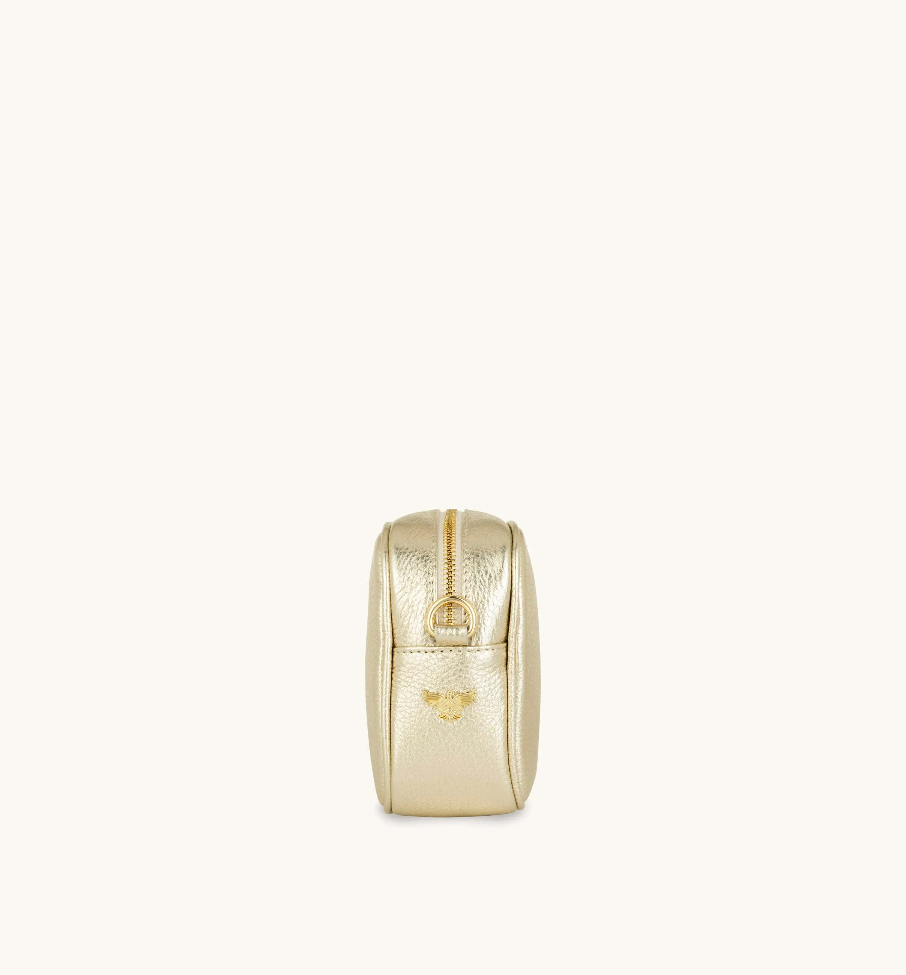 The Tassel Gold Leather Crossbody Bag With Navy Leopard Strap