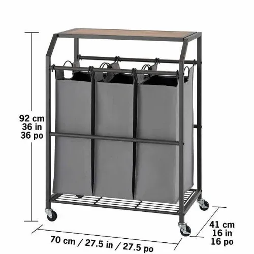 Trinity 3-bag Laundry Cart With Flip-up Top