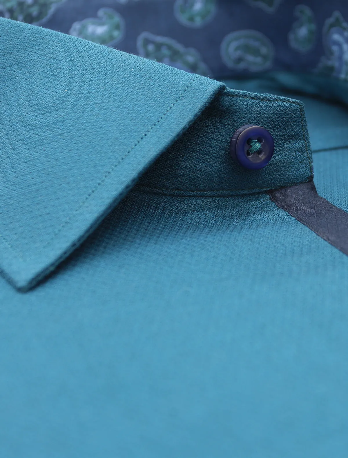 Turquoise Oxford Shirt with paisley details