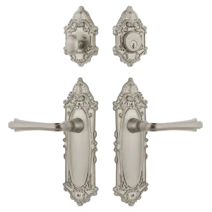 Victorian Entry Set with Fleur Lever in Satin Nickel