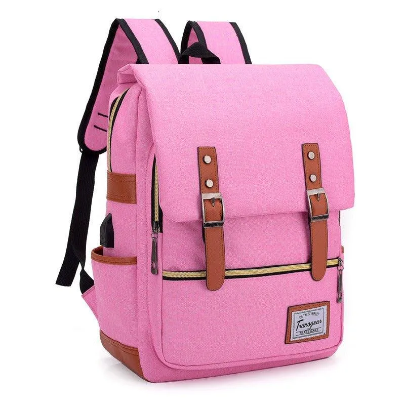 Vintage Laptop Backpack College Bag with USB Port