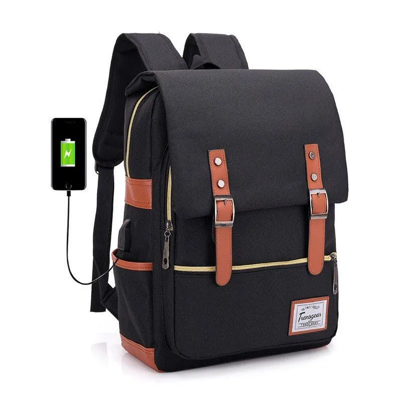 Vintage Laptop Backpack College Bag with USB Port