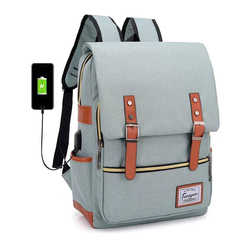 Vintage Laptop Backpack College Bag with USB Port