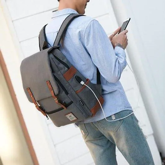 Vintage Laptop Backpack College Bag with USB Port