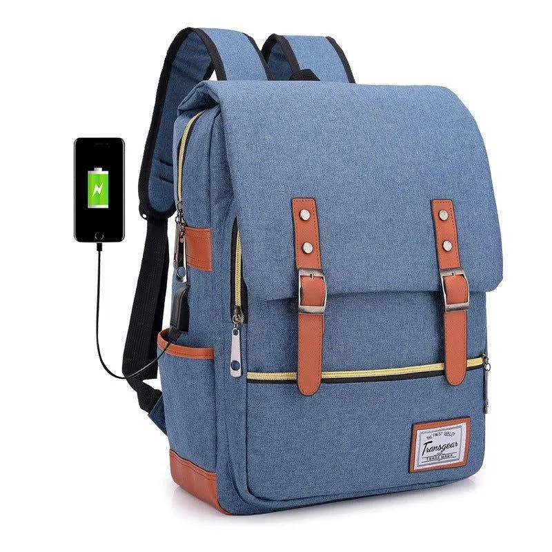 Vintage Laptop Backpack College Bag with USB Port