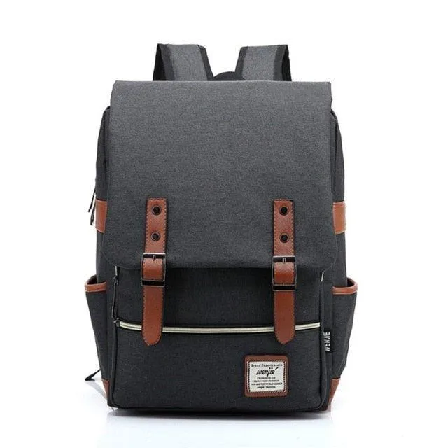 Vintage Laptop Backpack College Bag with USB Port
