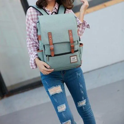 Vintage Laptop Backpack College Bag with USB Port