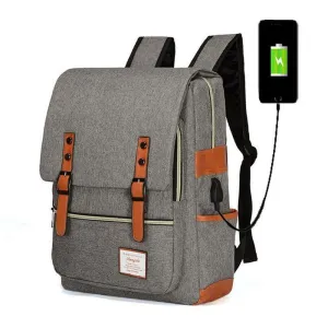 Vintage Laptop Backpack College Bag with USB Port