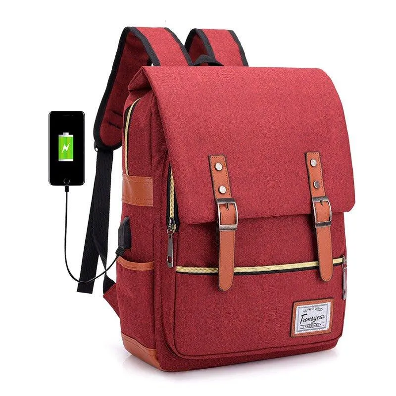 Vintage Laptop Backpack College Bag with USB Port