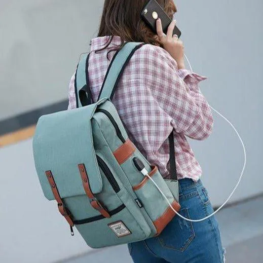 Vintage Laptop Backpack College Bag with USB Port