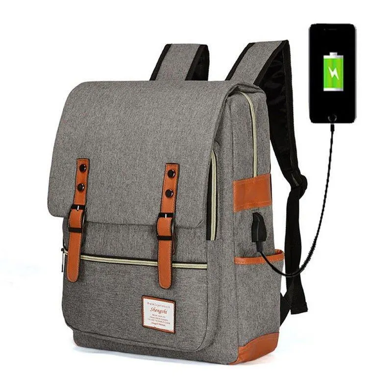 Vintage Laptop Backpack College Bag with USB Port