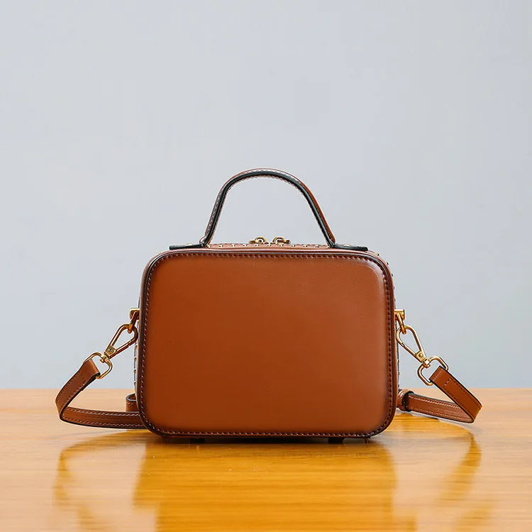 Vintage Leather Cube Bag Womens Crossbody Bags Shoulder Bag for Women