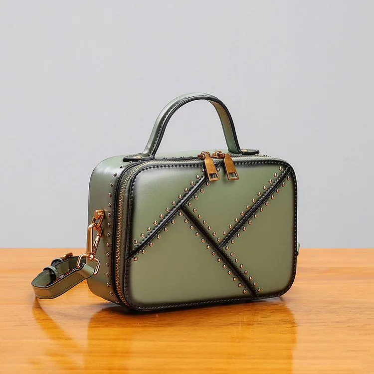 Vintage Leather Cube Bag Womens Crossbody Bags Shoulder Bag for Women