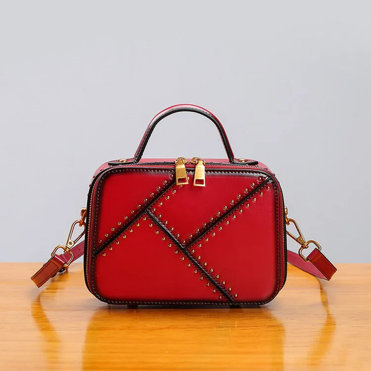 Vintage Leather Cube Bag Womens Crossbody Bags Shoulder Bag for Women