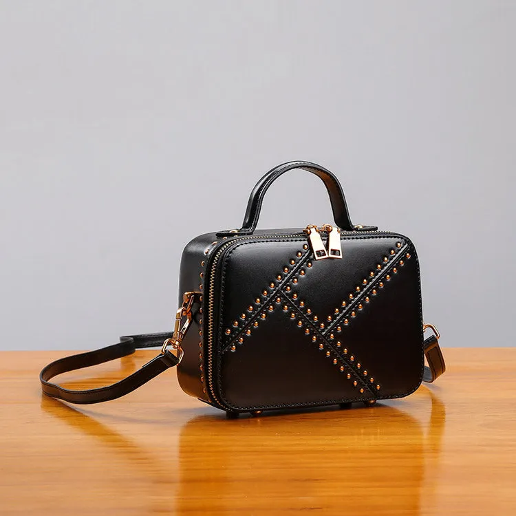 Vintage Leather Cube Bag Womens Crossbody Bags Shoulder Bag for Women