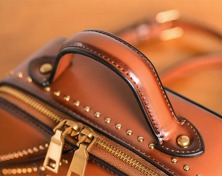 Vintage Leather Cube Bag Womens Crossbody Bags Shoulder Bag for Women