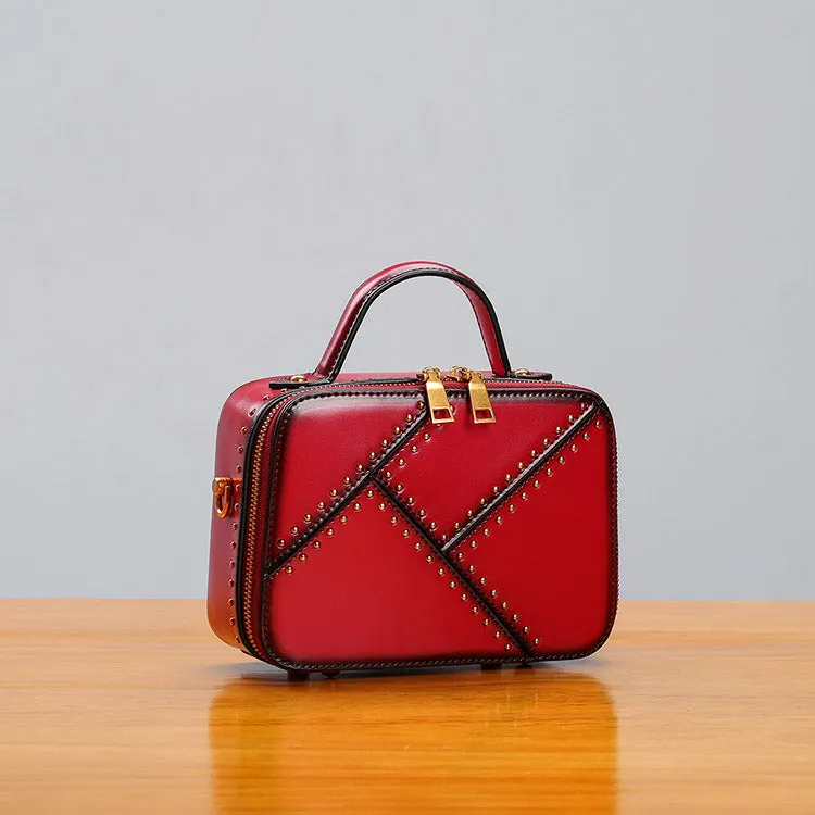 Vintage Leather Cube Bag Womens Crossbody Bags Shoulder Bag for Women