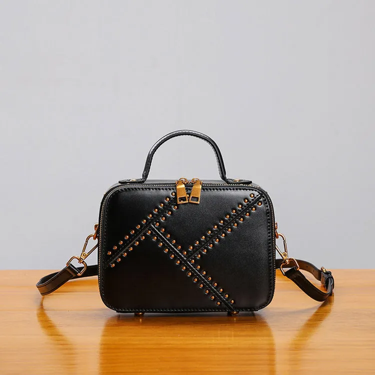 Vintage Leather Cube Bag Womens Crossbody Bags Shoulder Bag for Women