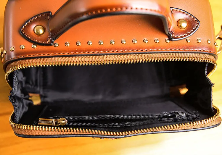 Vintage Leather Cube Bag Womens Crossbody Bags Shoulder Bag for Women