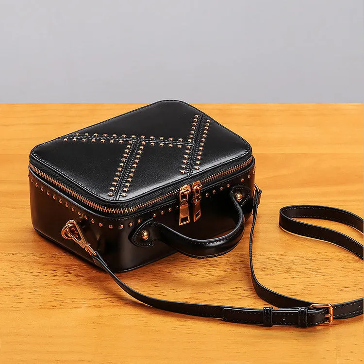 Vintage Leather Cube Bag Womens Crossbody Bags Shoulder Bag for Women