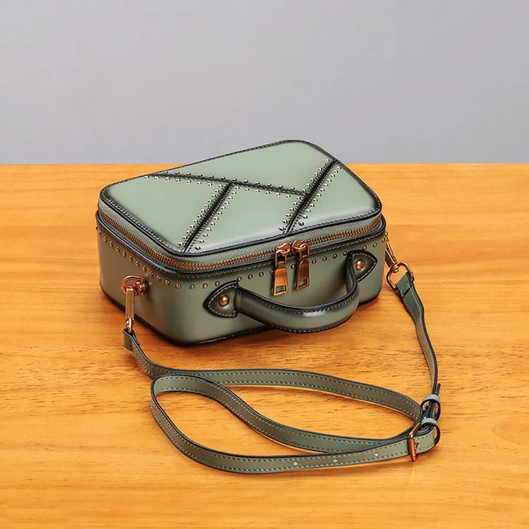 Vintage Leather Cube Bag Womens Crossbody Bags Shoulder Bag for Women