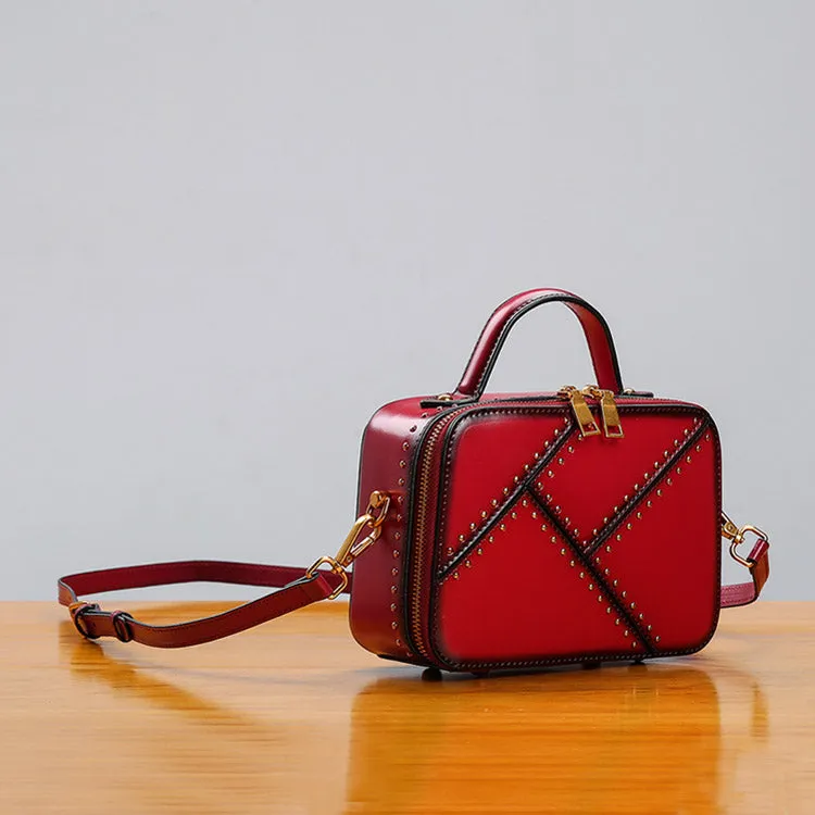 Vintage Leather Cube Bag Womens Crossbody Bags Shoulder Bag for Women