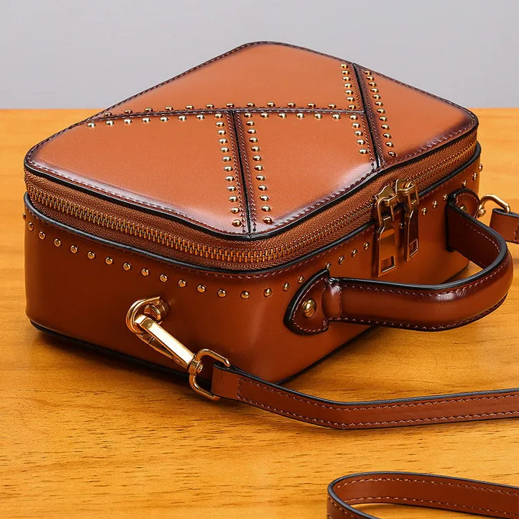 Vintage Leather Cube Bag Womens Crossbody Bags Shoulder Bag for Women