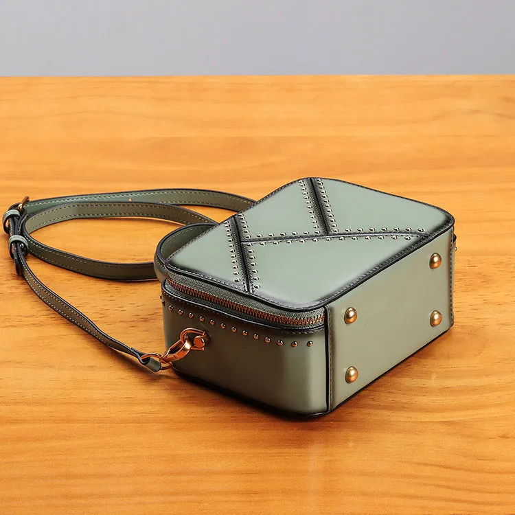Vintage Leather Cube Bag Womens Crossbody Bags Shoulder Bag for Women