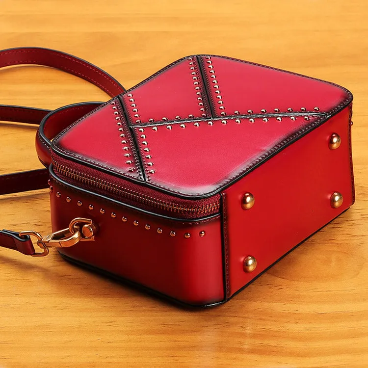 Vintage Leather Cube Bag Womens Crossbody Bags Shoulder Bag for Women